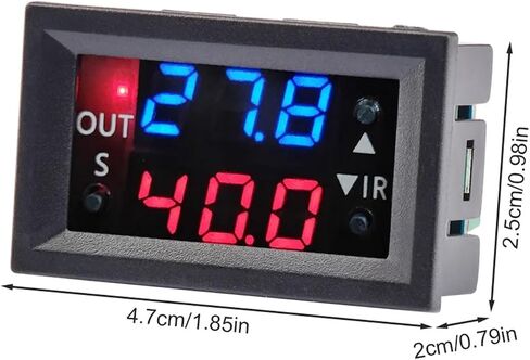W2401-O DC 12V مرحل التحكم في درجة الحرارة LED الأزرق والأحمر عرض ترحيل درجة حرارة القابلة للتعديل NTC 3950 مسبار مقاوم للماء (أسود) in Saudi Arabia