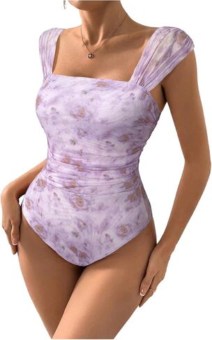 Milumia Women Floral Bodysuit Tops Out out Ruchedless Lacked Lactions Tirts in Saudi Arabia