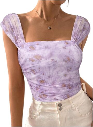 Milumia Women Floral Bodysuit Tops Out out Ruchedless Lacked Lactions Tirts in Saudi Arabia