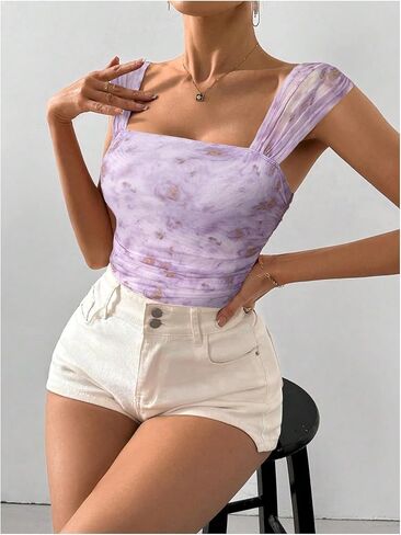 Milumia Women Floral Bodysuit Tops Out out Ruchedless Lacked Lactions Tirts in Saudi Arabia