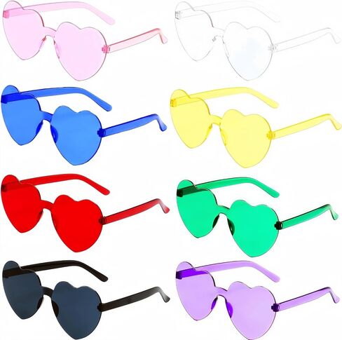 8 Pair Heart Shaped Sunglasses for Women, Heart Glasses, Heart Sunglasses, Light Yellow in Kuwait