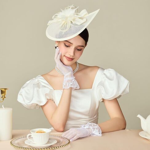 BABEYOND Fascinators Hat for Women - 4Pcs Tea Party Headwear and Gloves Kentucky Church Hat Jewelry Set for Cocktail Wedding in Saudi Arabia