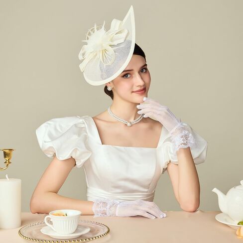 BABEYOND Fascinators Hat for Women - 4Pcs Tea Party Headwear and Gloves Kentucky Church Hat Jewelry Set for Cocktail Wedding in Saudi Arabia