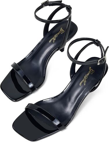 GENSHUO Women's Kitten Low Heels Square Open Toe Ankle Strap Sandals Sexy Strappy 2 Inch High Heels for Women Comfort Dress Party Wedding Shoes in Kuwait
