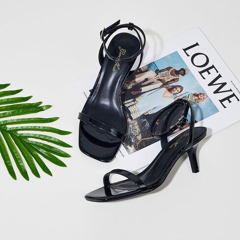 GENSHUO Women's Kitten Low Heels Square Open Toe Ankle Strap Sandals Sexy Strappy 2 Inch High Heels for Women Comfort Dress Party Wedding Shoes in Kuwait