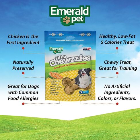 Emerald Pet Little Chewzzies Wheat Free Training Dog Treats — Healthy and Tasty Natural Dog Chews with Real Meat or Peanut Butter — Limited Ingredient Dog Treats Made in The USA — Chicken, 5 oz in Saudi Arabia