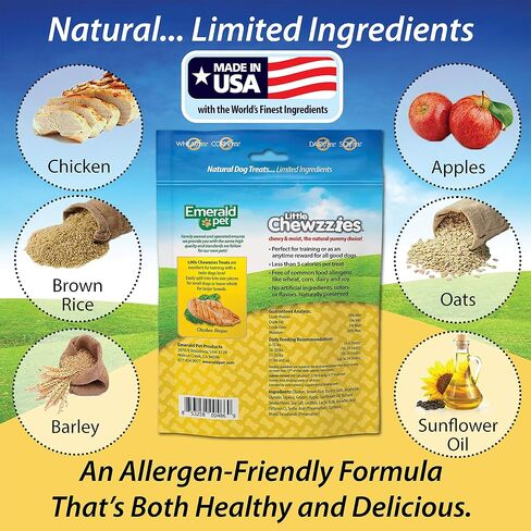 Emerald Pet Little Chewzzies Wheat Free Training Dog Treats — Healthy and Tasty Natural Dog Chews with Real Meat or Peanut Butter — Limited Ingredient Dog Treats Made in The USA — Chicken, 5 oz in Saudi Arabia