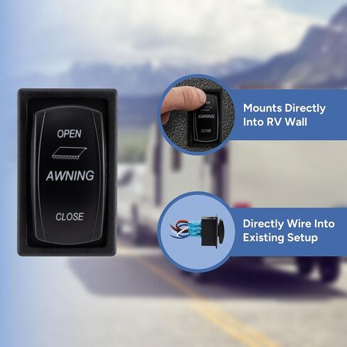 RecPro RV Replacement Awning Switch | 12V DC | 2" H x 1.13" W x 2" D | Mounts Without Screws | Black in Saudi Arabia