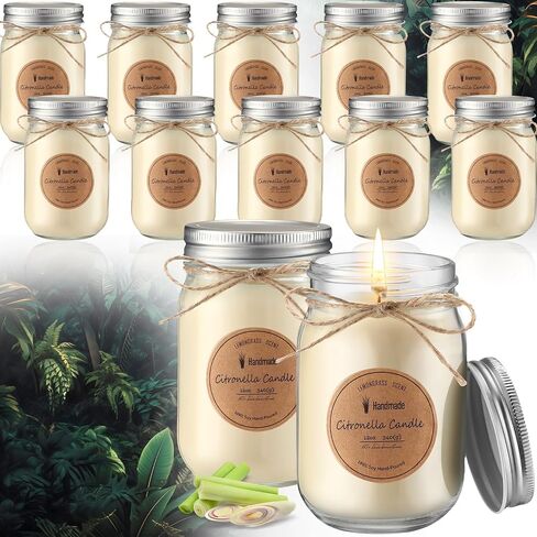 MTLEE 12 Pack Citronella Candles Outdoor 12 oz Soy Jar Scented Candle with Silver Lid Thank You Candles Gifts Bulk for Mother Father Teacher Nurse Long Lasting Candle Indoor Outdoor Decor in Saudi Arabia