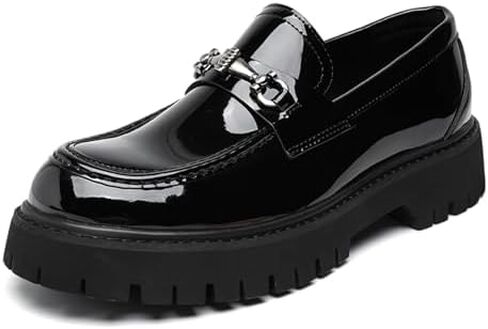 XENTORD Men's Patent Leather Platform Loafers Comfort Non-Slip Lug Sole Slip-On Dress Shoes with Metal Horsebit Detail for Business Office & Casual in Kuwait