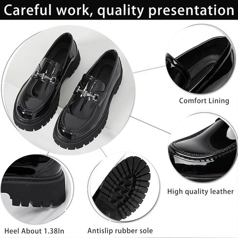 XENTORD Men's Patent Leather Platform Loafers Comfort Non-Slip Lug Sole Slip-On Dress Shoes with Metal Horsebit Detail for Business Office & Casual in Kuwait