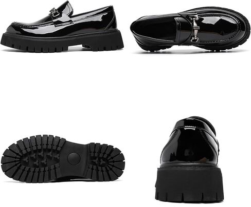 XENTORD Men's Patent Leather Platform Loafers Comfort Non-Slip Lug Sole Slip-On Dress Shoes with Metal Horsebit Detail for Business Office & Casual in Kuwait
