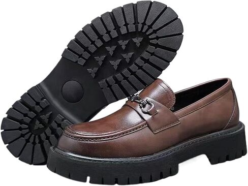 XENTORD Men's Patent Leather Platform Loafers Comfort Non-Slip Lug Sole Slip-On Dress Shoes with Metal Horsebit Detail for Business Office & Casual in Kuwait