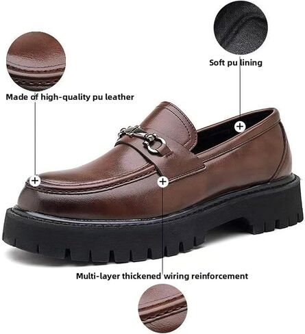 XENTORD Men's Patent Leather Platform Loafers Comfort Non-Slip Lug Sole Slip-On Dress Shoes with Metal Horsebit Detail for Business Office & Casual in Kuwait