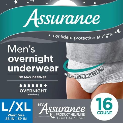Assurance Men's Incontinence Underwear, L/XL Overnight 16 Count, White (Pack of 1) in Saudi Arabia