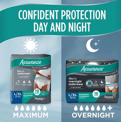 Assurance Men's Incontinence Underwear, L/XL Overnight 16 Count, White (Pack of 1) in Saudi Arabia