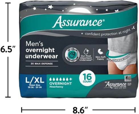 Assurance Men's Incontinence Underwear, L/XL Overnight 16 Count, White (Pack of 1) in Saudi Arabia
