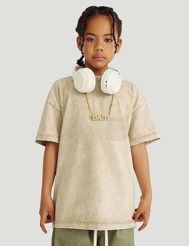 Yimoon Boys Girls Cotton Thirts Kids Exclude Scenteries Acid Wash Tee Tee Fit Fit Fit Short Summer Summer Basic Tops 5-12y in Saudi Arabia