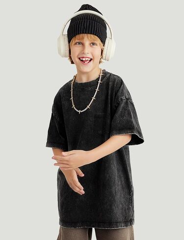 Yimoon Boys Girls Cotton Thirts Kids Exclude Scenteries Acid Wash Tee Tee Fit Fit Fit Short Summer Summer Basic Tops 5-12y in Saudi Arabia