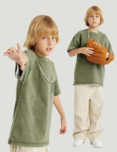 Yimoon Boys Girls Cotton Thirts Kids Exclude Scenteries Acid Wash Tee Tee Fit Fit Fit Short Summer Summer Basic Tops 5-12y in Saudi Arabia