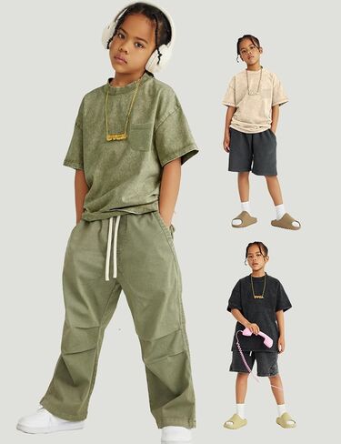 Yimoon Boys Girls Cotton Thirts Kids Exclude Scenteries Acid Wash Tee Tee Fit Fit Fit Short Summer Summer Basic Tops 5-12y in Saudi Arabia
