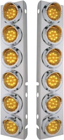 United Pacific 33608 Air Cleaner Light Bar ، الأمام ، الفولاذ المقاوم للصدأ ، مع قوس ، تصريح/علامات ، LED AMBER والعدسة ، مع إطار وأقنعة الكروم ، 9 LED لكل ضوء ، لشاحنات Peterbilt in Kuwait