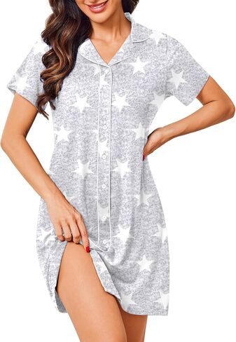 Ekouaer Lightgowns for Women Button Down Down Night Donts Short Sleeve Night Dress Tourch Twch Sleep Sleep Dress S-2xl in Kuwait