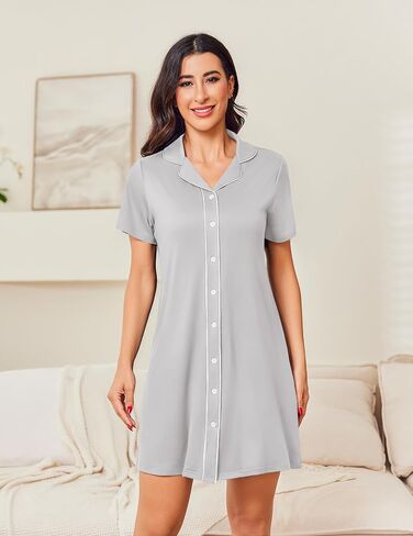 Ekouaer Lightgowns for Women Button Down Down Night Donts Short Sleeve Night Dress Tourch Twch Sleep Sleep Dress S-2xl in Kuwait