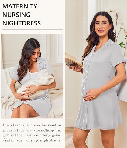 Ekouaer Lightgowns for Women Button Down Down Night Donts Short Sleeve Night Dress Tourch Twch Sleep Sleep Dress S-2xl in Kuwait