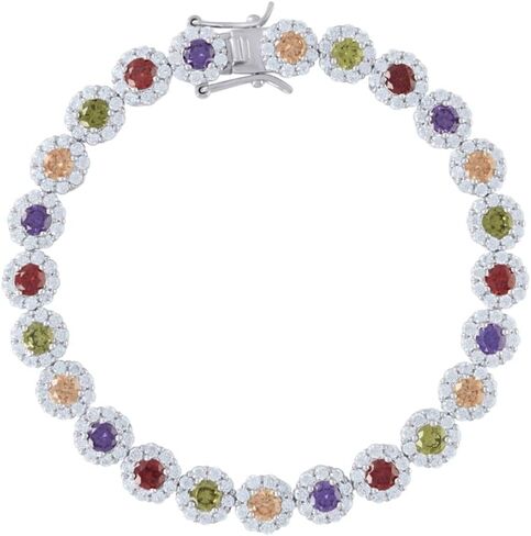 925 Sterling Silver Multi-Color Cubic Zirconia Fancy Tennis Flower Bracelet Size 8" in Saudi Arabia