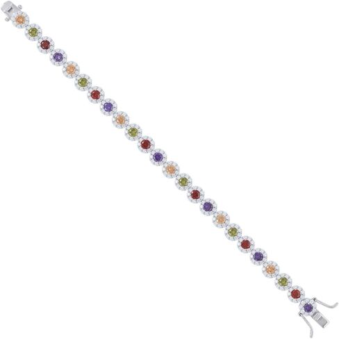 925 Sterling Silver Multi-Color Cubic Zirconia Fancy Tennis Flower Bracelet Size 8" in Saudi Arabia