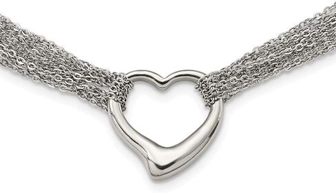 Solid Stainless Steel Multi Strand Polished Heart Toggle Necklace in Saudi Arabia