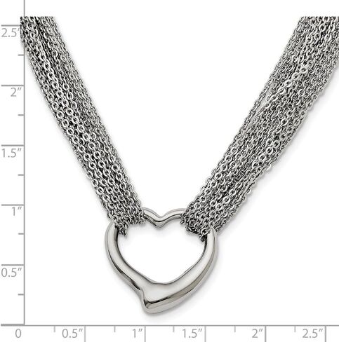 Solid Stainless Steel Multi Strand Polished Heart Toggle Necklace in Saudi Arabia