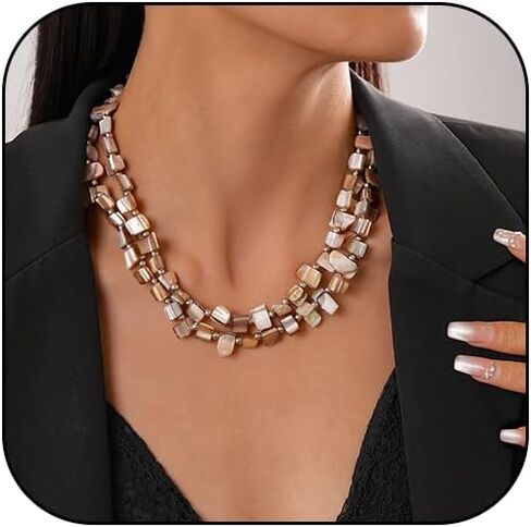 Boho Layered Shell Beaded Necklaces for Women Colored Bead Choker Necklace Holiday Summer Necklace in Kuwait