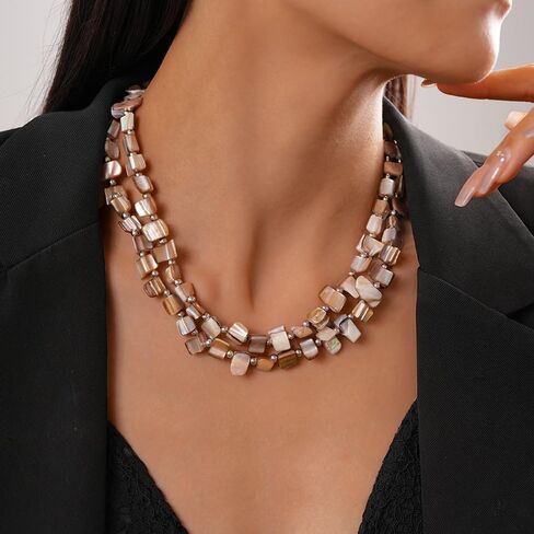 Boho Layered Shell Beaded Necklaces for Women Colored Bead Choker Necklace Holiday Summer Necklace in Kuwait