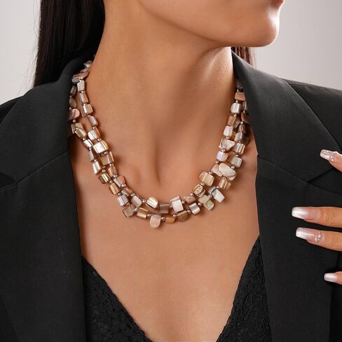 Boho Layered Shell Beaded Necklaces for Women Colored Bead Choker Necklace Holiday Summer Necklace in Kuwait