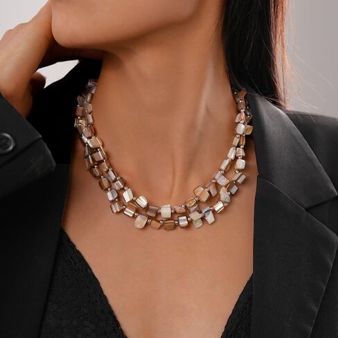 Boho Layered Shell Beaded Necklaces for Women Colored Bead Choker Necklace Holiday Summer Necklace in Kuwait