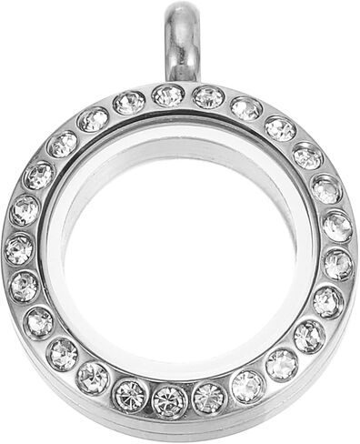uxcell Living Floating Memory Locket ، leget glass route round steel steel feather مع زخرفة حجر الراين للحرف اليدوية DIY وهدايا يومية خاصة in Kuwait