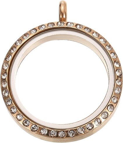 uxcell Living Floating Memory Locket ، leget glass route round steel steel feather مع زخرفة حجر الراين للحرف اليدوية DIY وهدايا يومية خاصة in Kuwait