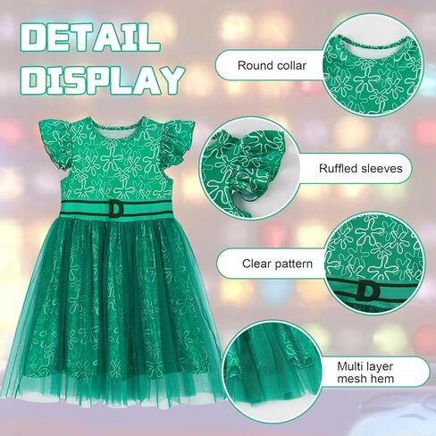 HenzWorld Girls Disgust Costume Cartoon Joy Costume Dress up for Kids Flutter Sleeve Tulle Dress Xmas Birthday Gifts Outfit in Kuwait