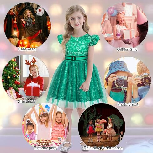 HenzWorld Girls Disgust Costume Cartoon Joy Costume Dress up for Kids Flutter Sleeve Tulle Dress Xmas Birthday Gifts Outfit in Kuwait