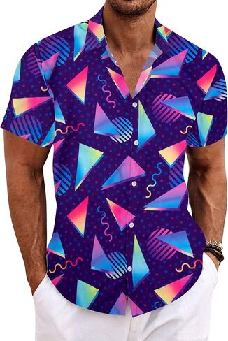 80s 90s Shirts for Men Vintage Hawaiian Button Down Shirt Retro Tropical Holiday Beach Aloha Shirt Party Disco Tees in Kuwait