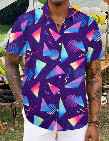 80s 90s Shirts for Men Vintage Hawaiian Button Down Shirt Retro Tropical Holiday Beach Aloha Shirt Party Disco Tees in Kuwait