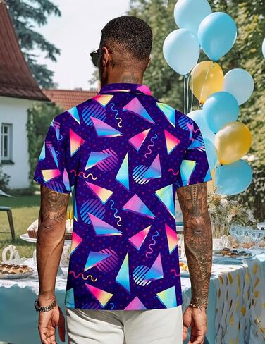 80s 90s Shirts for Men Vintage Hawaiian Button Down Shirt Retro Tropical Holiday Beach Aloha Shirt Party Disco Tees in Kuwait