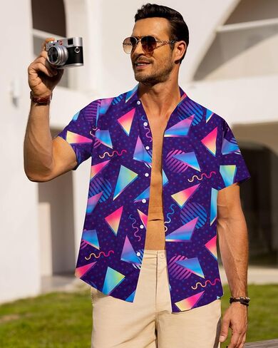 80s 90s Shirts for Men Vintage Hawaiian Button Down Shirt Retro Tropical Holiday Beach Aloha Shirt Party Disco Tees in Kuwait