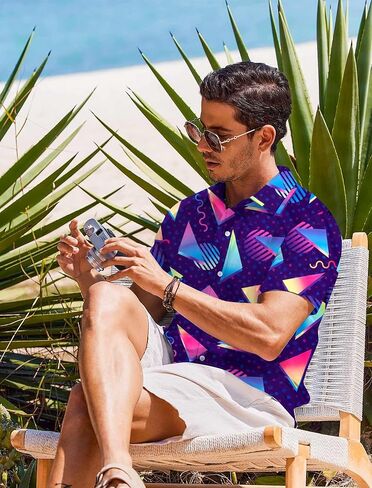 80s 90s Shirts for Men Vintage Hawaiian Button Down Shirt Retro Tropical Holiday Beach Aloha Shirt Party Disco Tees in Kuwait