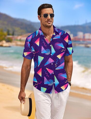 80s 90s Shirts for Men Vintage Hawaiian Button Down Shirt Retro Tropical Holiday Beach Aloha Shirt Party Disco Tees in Kuwait
