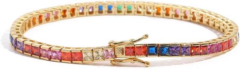 Dazzling 14K Gold Tennis Bracelet Rainbow Square Moissanite Bracelet for her, Best Gift for Special Occasions in Saudi Arabia