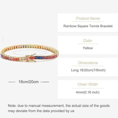 Dazzling 14K Gold Tennis Bracelet Rainbow Square Moissanite Bracelet for her, Best Gift for Special Occasions in Saudi Arabia