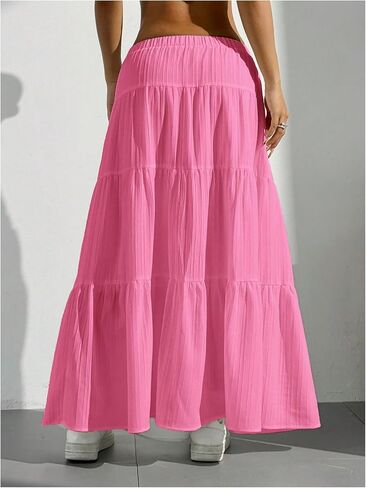 Verdusa Women's Flowy Flared Ruffle Boho Long Skirt Summer Maxi Skirt Going Out Outfits Pink X-Small in Saudi Arabia